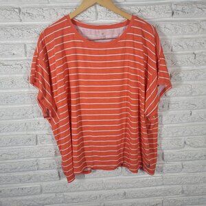 T by Talbots Women Top 3X Plus Tee Short Sleeve Orange Stripe Comfy STR37XE